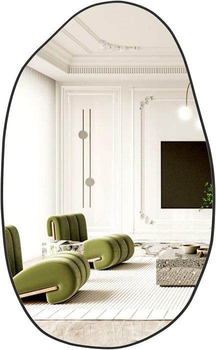 Irregular Wall Mirror, Asymmetrical Mirror Large Unique Vanity Body Mirror Black Bathroom Wall Mounted Mirror 33.5"X 20.5" Modern Shaped Dressing Mirror for Living Room Entryway