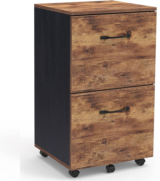 Rustic Wood File Cabinet with Rolling Drawers