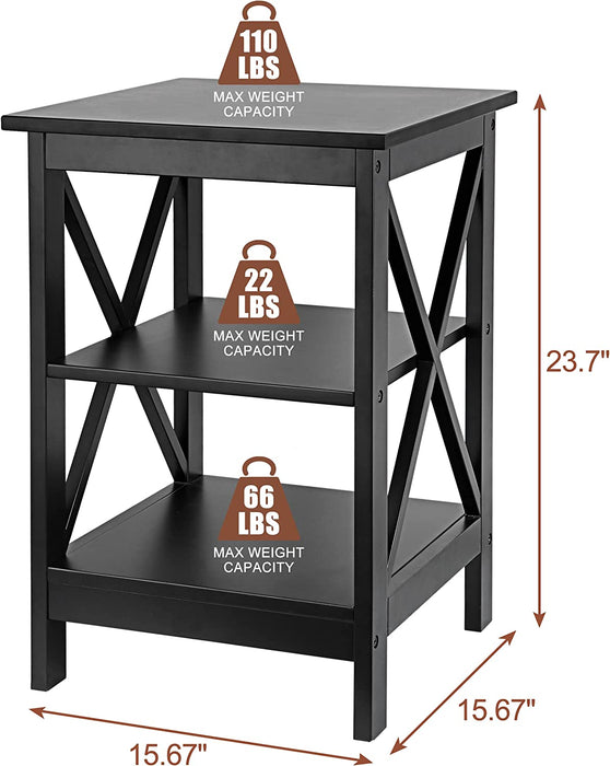 Black 3-Tier End Table with X-Design Shelves