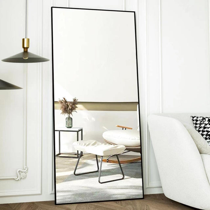 Large Black Full Body Floor Mirror, Aluminum Frame