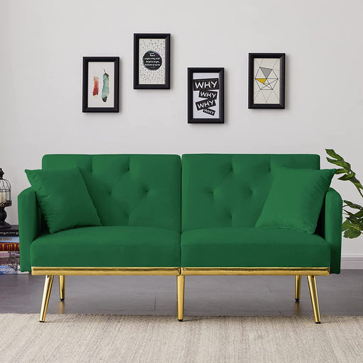 Green Velvet Sofa Bed with Adjustable Angles