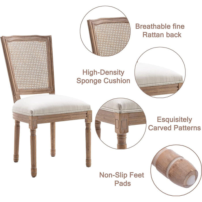 Set of 4 French Country Rattan Back Dining Chairs