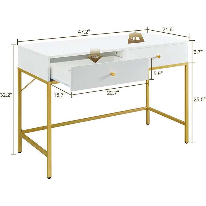Vanity Desk with Drawers - White and Gold