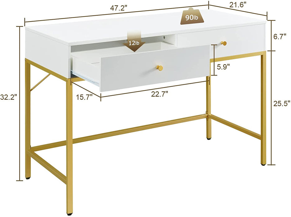 Vanity Desk with Drawers - White and Gold