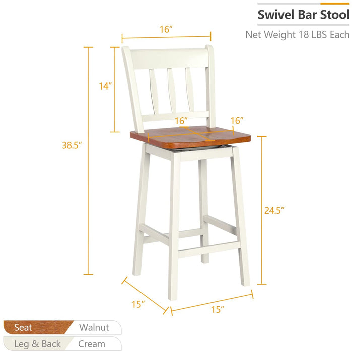 Rubber Wood Swivel Counter Height Bar Chairs, Set of 2