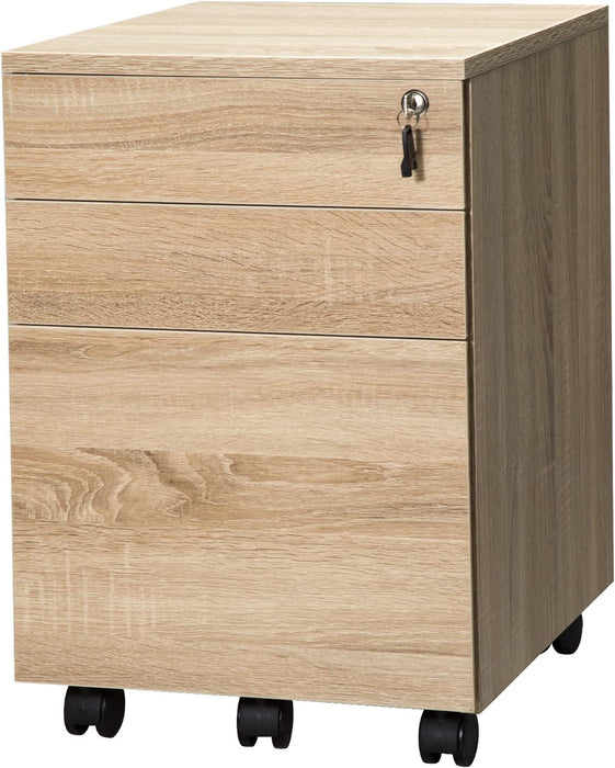 Oak Wood Mobile File Cabinet with Drawers