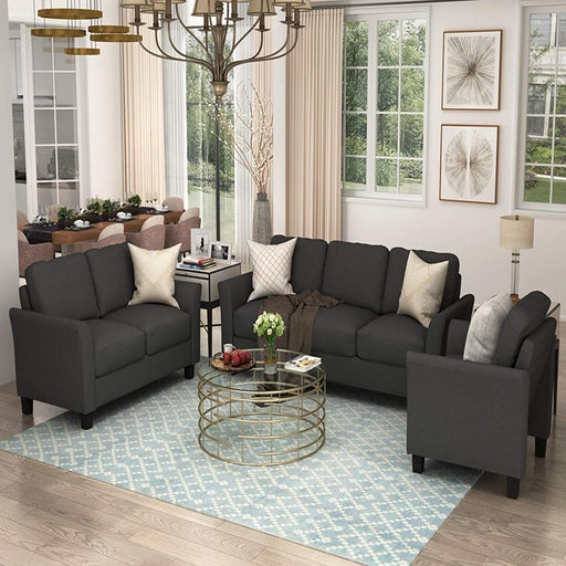 Practical Harper & Bright Designs 3-Piece Living Room Sectional Sofa Set Modern Style Button Tufted Arm Chair Loveseat Sofa Sectional Couch Set with Tufted Cushions Grey