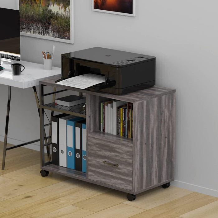Retro Grey Mobile Filing Cabinet with Storage