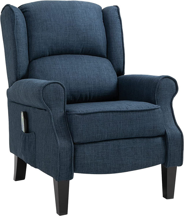 Dark Blue Wingback Recliner with Massage & Heat