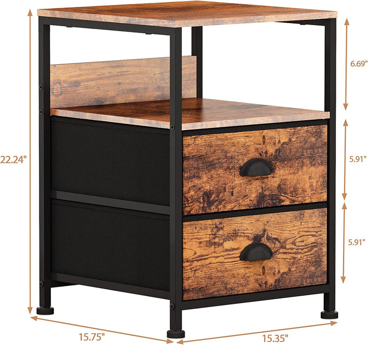 Set of 2 Nightstands with Drawers and Shelf