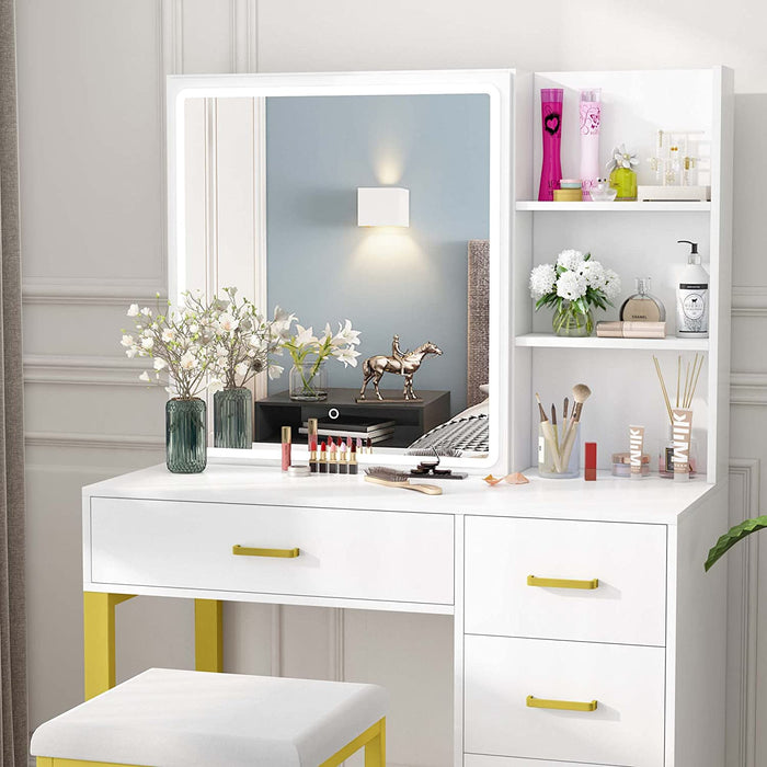Dressing Table Makeup Vanity Desk Dresser with Mirror and 3 Colors LED  Lights | eBay