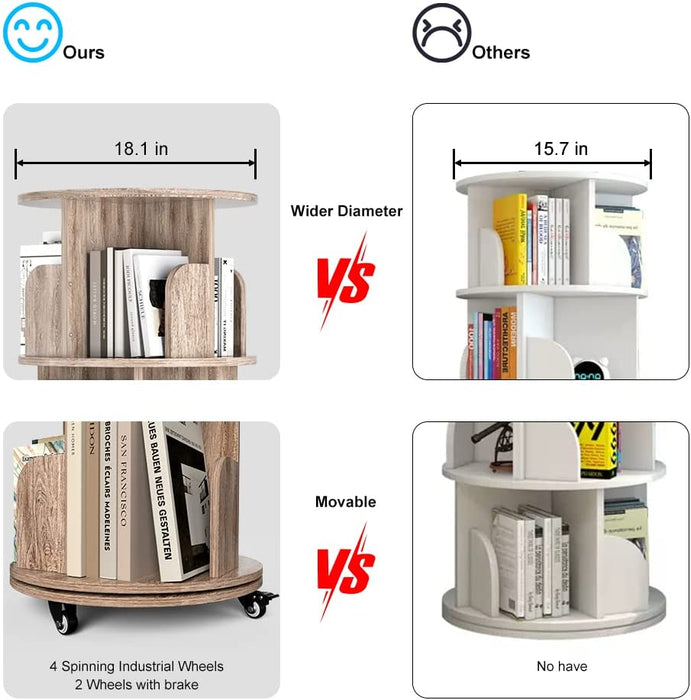 360° Rotating Bookshelf with Brake Wheels