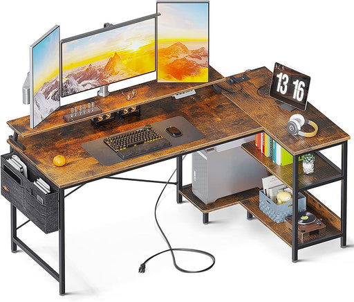 L-Shaped Computer Desk with USB & Outlet