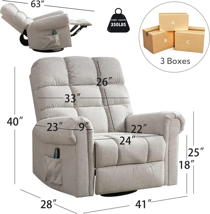 Cream White Rocker Recliner with Heat & Massage