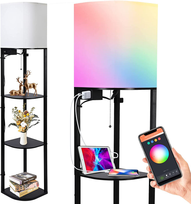 Smart RGB Shelf Floor Lamp with USB Ports