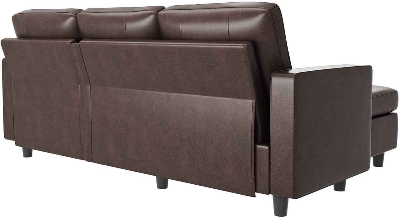 Brown L-Shaped Convertible Sofa Couch