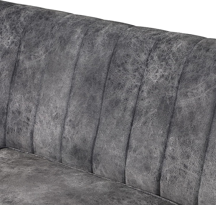 Velvet Sectional Sofa Couch with Chaise, Dark Grey
