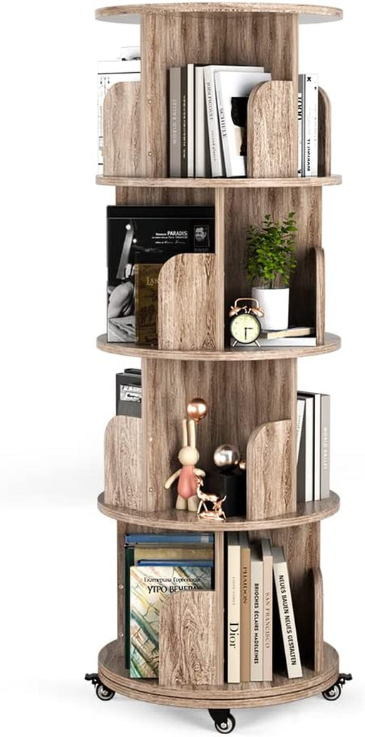 360° Rotating Bookshelf with Brake Wheels