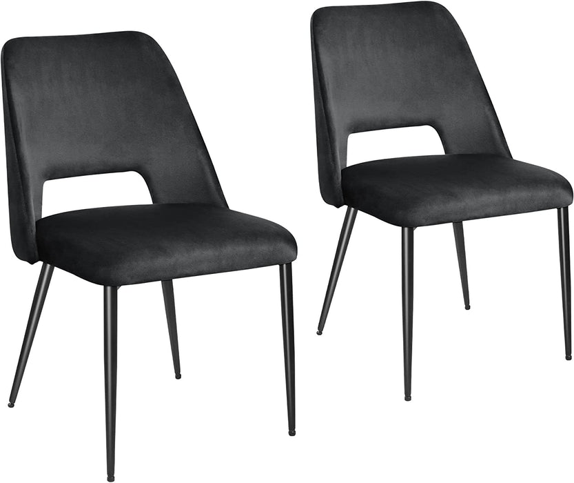 Mid Century Modern Black Velvet Dining Chairs, Set of 2