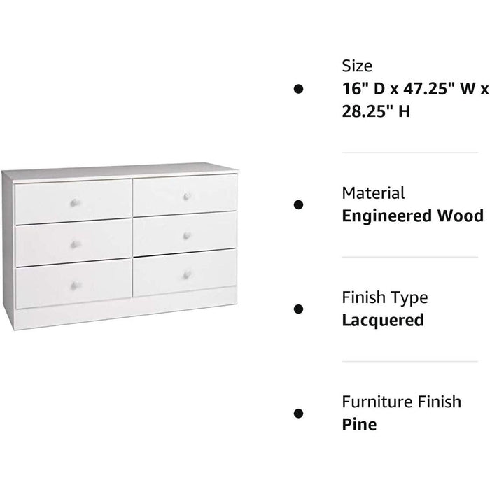 Astrid 6-Drawer Double Dresser, White