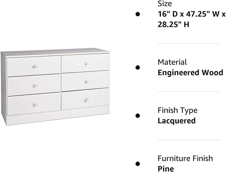 Astrid 6-Drawer Double Dresser, White