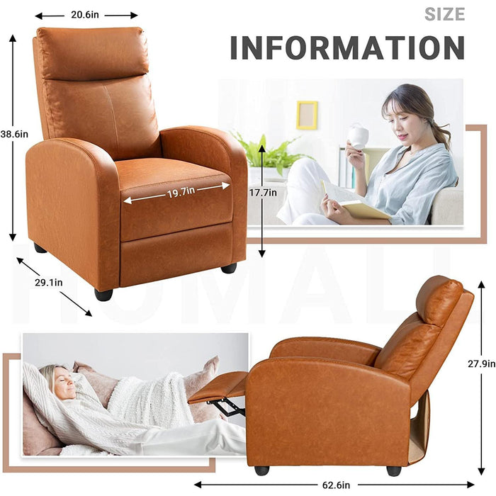 Padded Seat Leather Recliner Chair (Khaki)