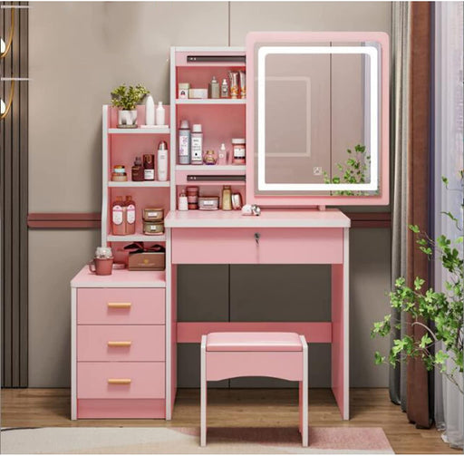 Pink Vanity Desk Set with Lighted Mirror