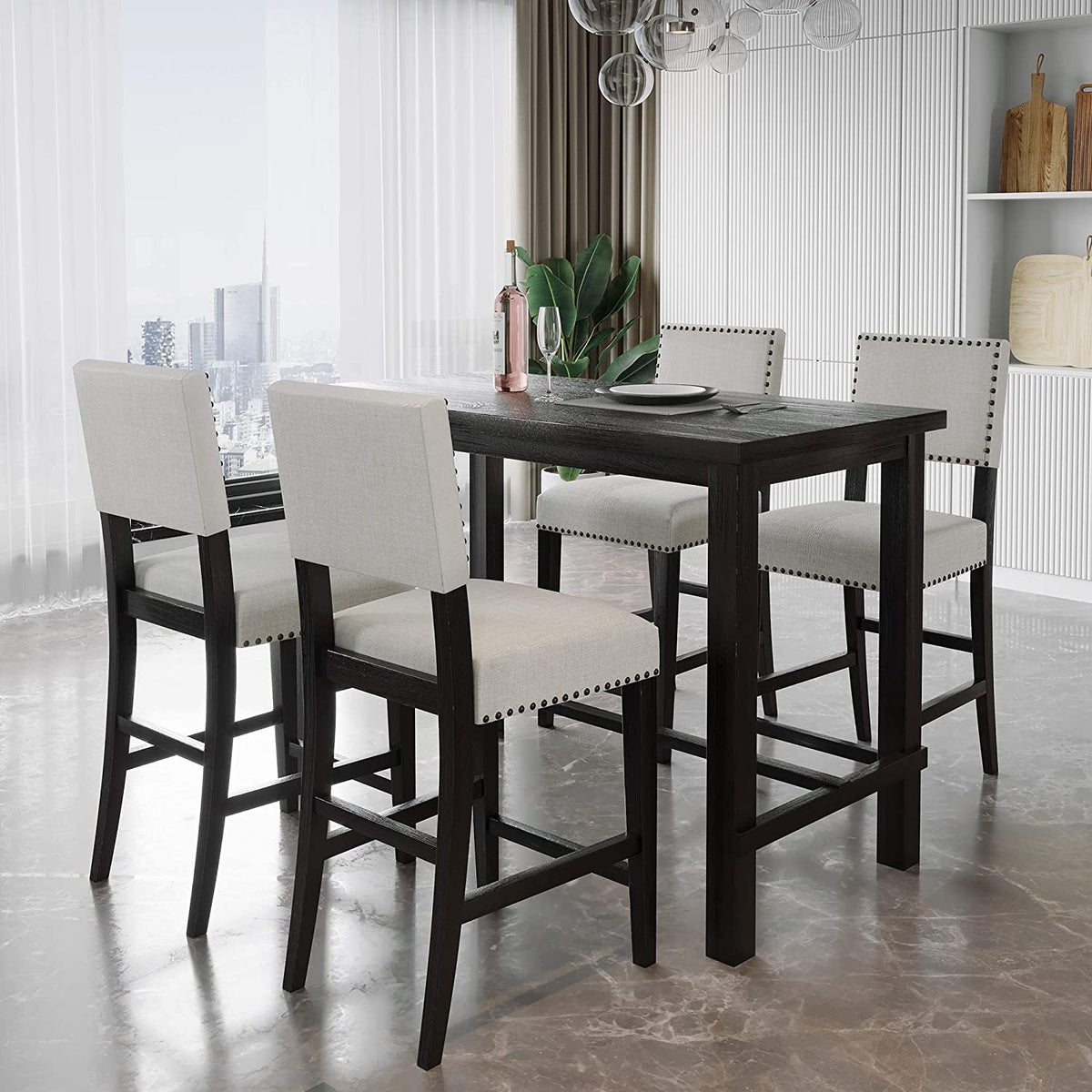 Black dining room set counter online height