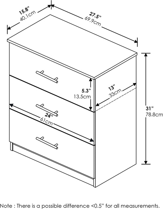 Solid White Simple Design 3-Drawer Dresser