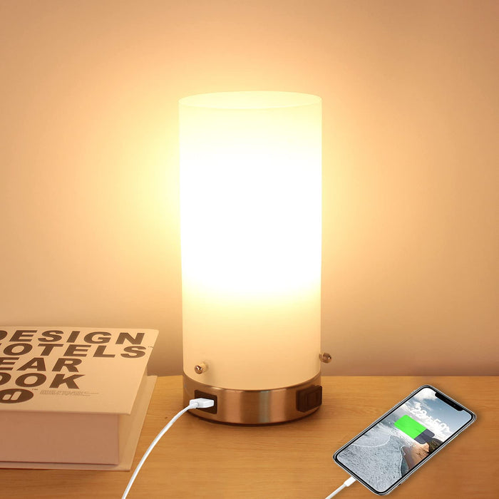 Touch-Controlled Bedside Lamp with USB Port & AC Outlet