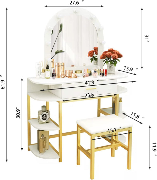 White LED Lighted Vanity Desk with Drawers