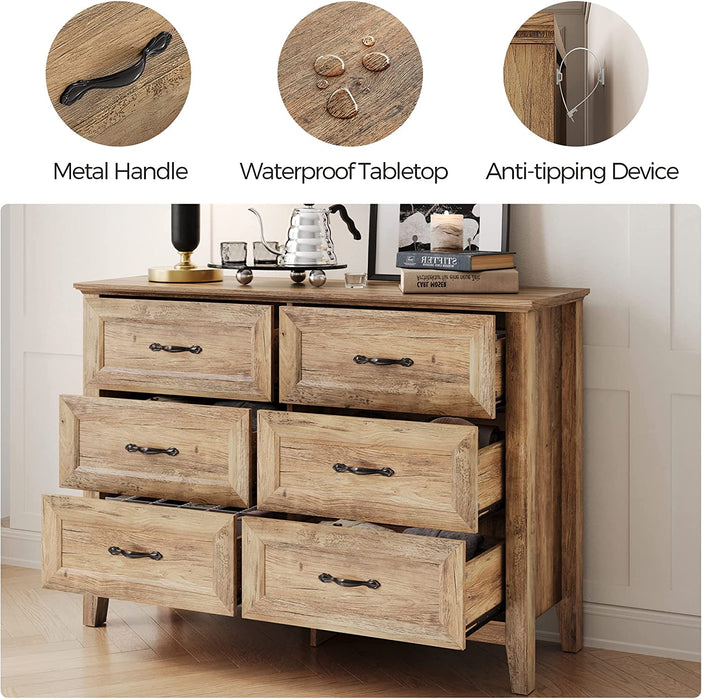 Long 6-Drawer Wood Chest with Metal Handles