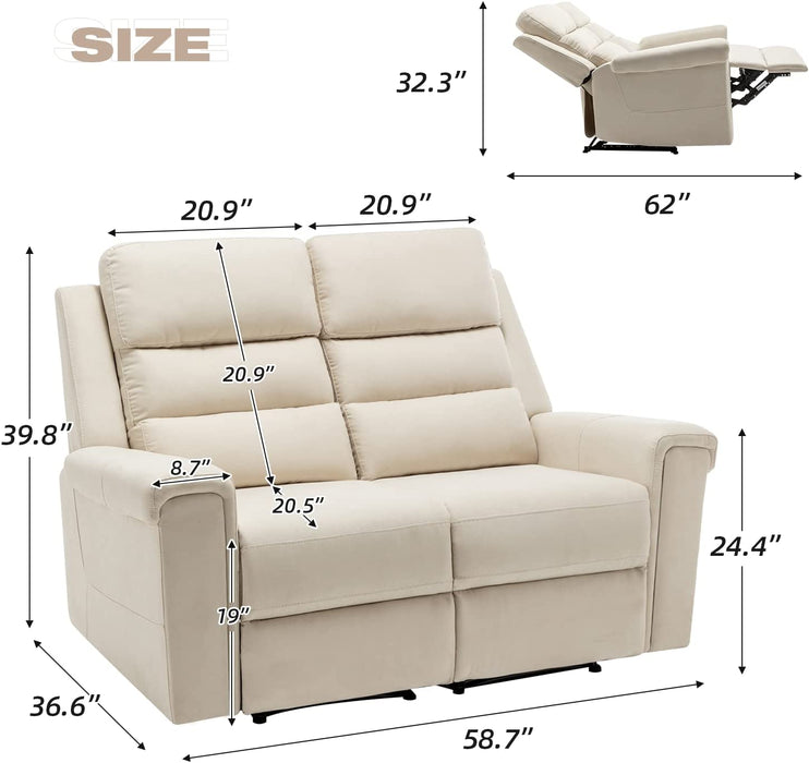 Linen Reclining Loveseat, Upholstered Sofa Recliner Chair, Manual Reclining Home Theater Seating, Arm Chair for Living Room Reading Room Bedroom, Loveseat, Beige