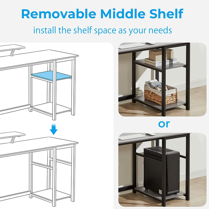 Small Grey Desk with Monitor Stand and Storage