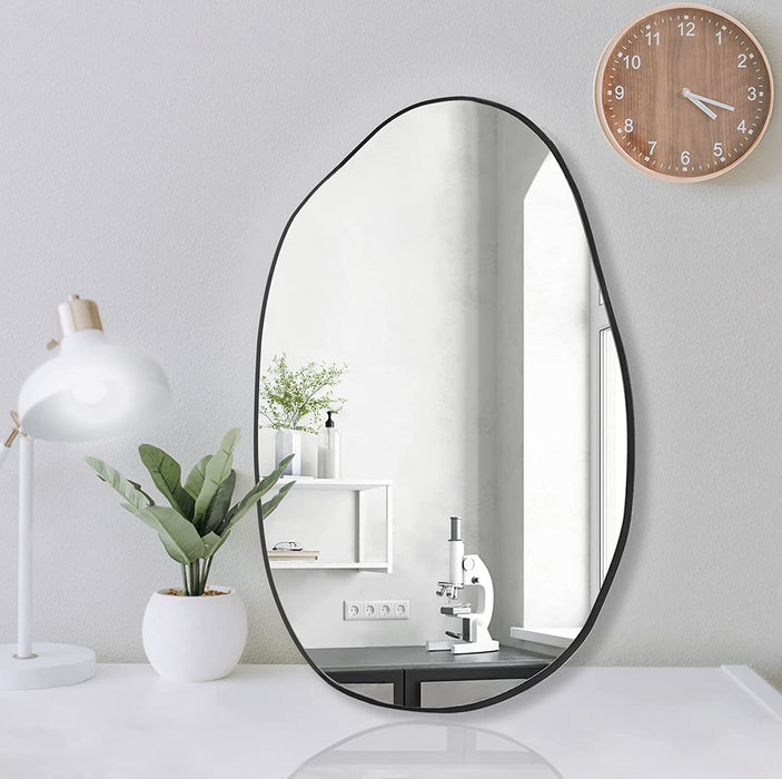 Irregular Wall Mirror, Asymmetrical Mirror Large Unique Vanity Body Mirror Black Bathroom Wall Mounted Mirror 33.5"X 20.5" Modern Shaped Dressing Mirror for Living Room Entryway