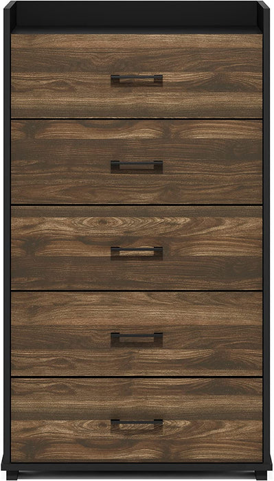 Columbia Walnut/Black 5-Drawer Chest