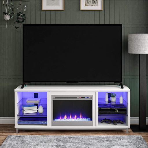 White TV Stand with Fireplace for 70″ Tvs