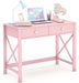 Pink Modern Writing Computer Desk with Drawers