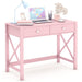 Pink Modern Writing Computer Desk with Drawers