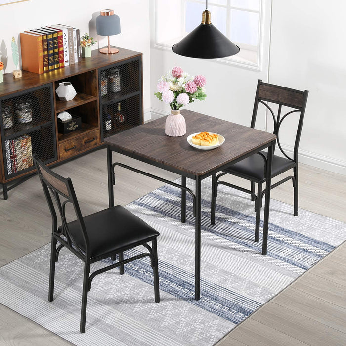 3-Piece Rustic Brown Dining Table and Chair Set for Small Space