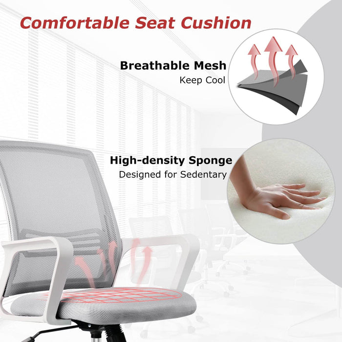 Ergonomic Grey Mesh Desk Chair with Wheels