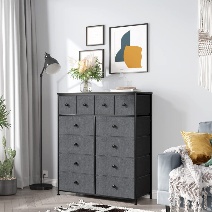 Black Grey Tall 12 Drawer Bedroom Dresser