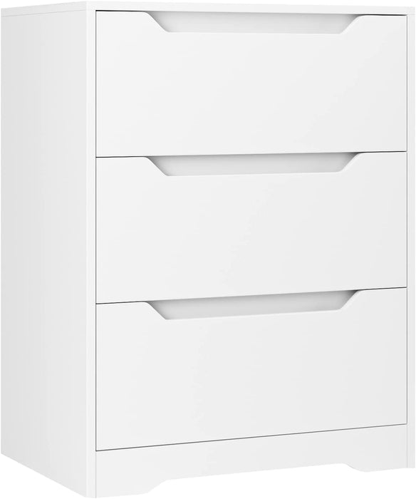Modern 3 Drawer Dresser, White, Tall Nightstand
