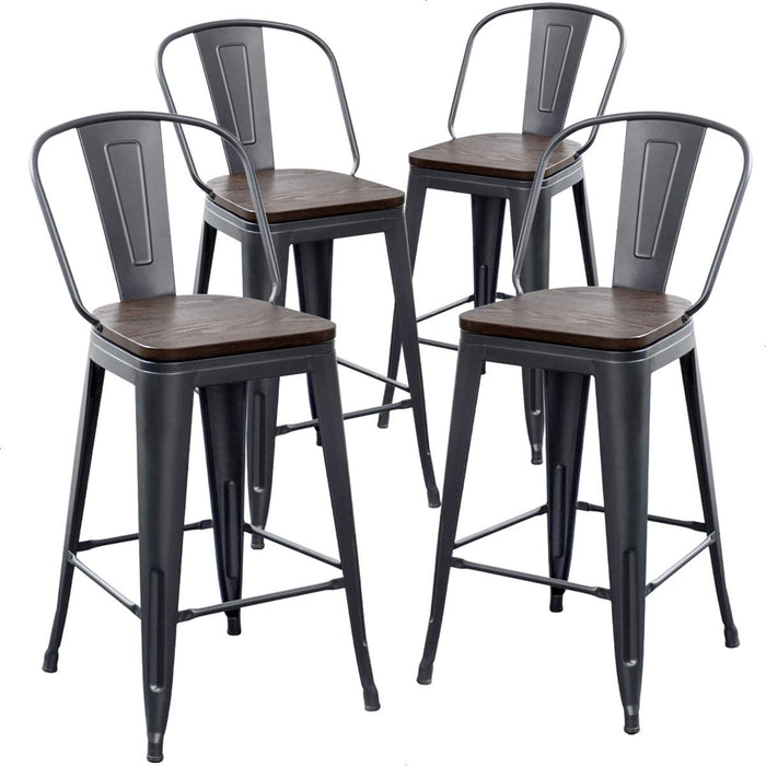 Matte Black Metal Barstools, Set of 4