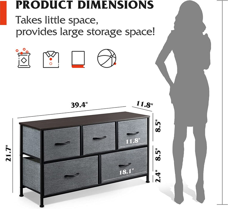 5 Drawer Dark Grey Fabric Chest