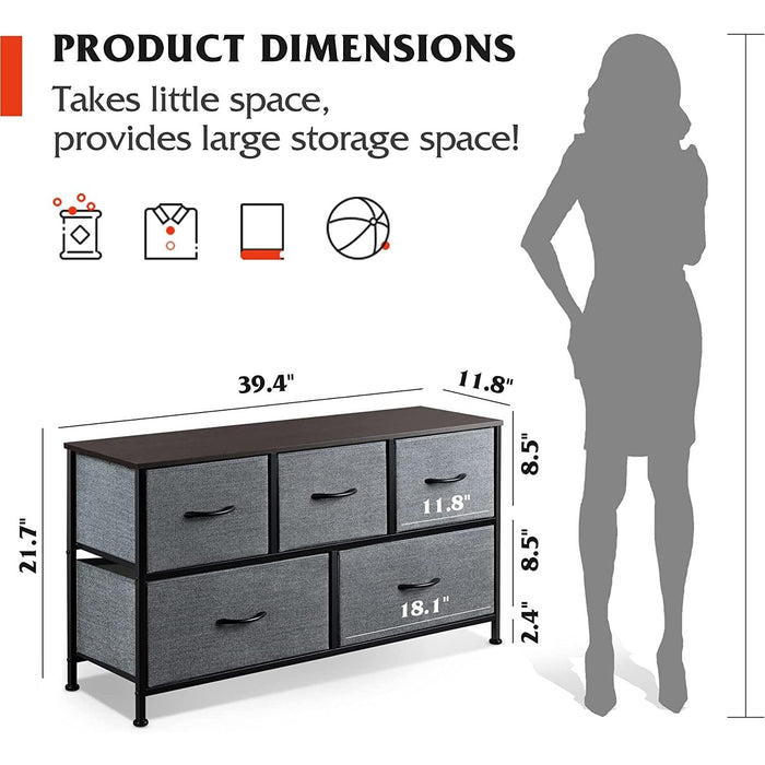 5-Drawer Wide Fabric Dresser Organizer