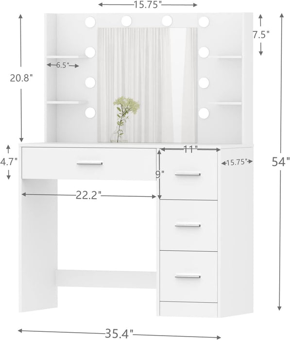 White Makeup Table with LED Lights