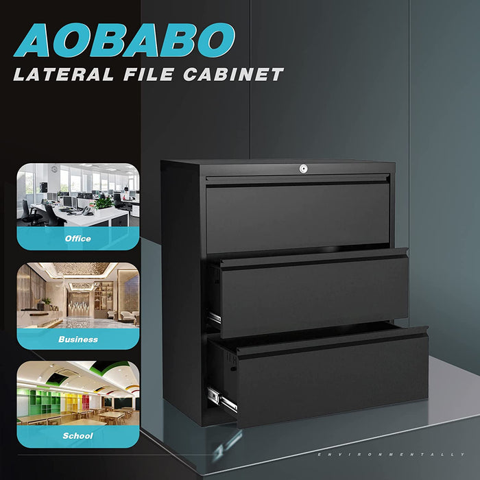 Lockable 3-Drawer Metal File Cabinet for Office/Home