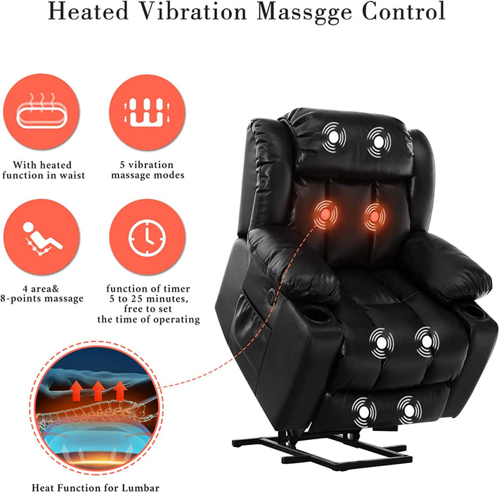 Black Power Lift Recliner with Heat & Massage