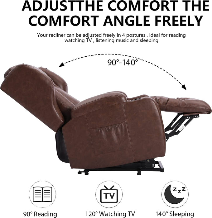 Brown Motorized Power Lift Recliner with Heat & Massage